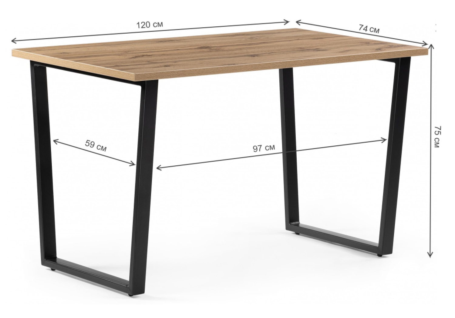 Деревянный стол Лота Лофт 120х74х75 25 мм дуб вотан / матовый черный