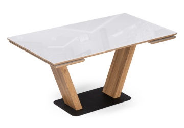Стеклянный стол Конор 140(200)х80х73 белый / дуб вотан