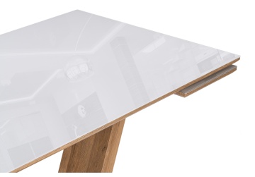 Стеклянный стол Конор 140(200)х80х73 белый / дуб вотан