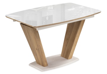 Стеклянный стол Питер 120(160)х80х75 ультра белый / дуб вотан
